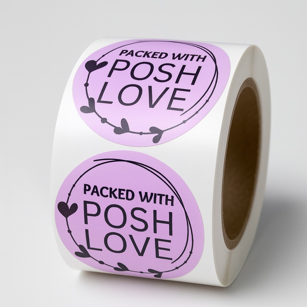 Lavender “Packed with Posh Love” Packaging Stickers | Roll of 100 Labels